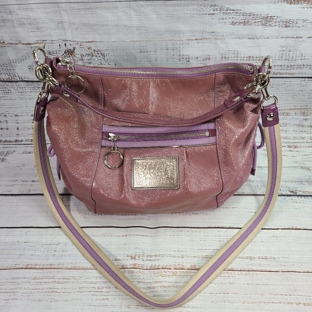 Coach Poppy Liquid Patent Leather Purple Hobo Purse Y2K Shoulder Hand Bag 15790